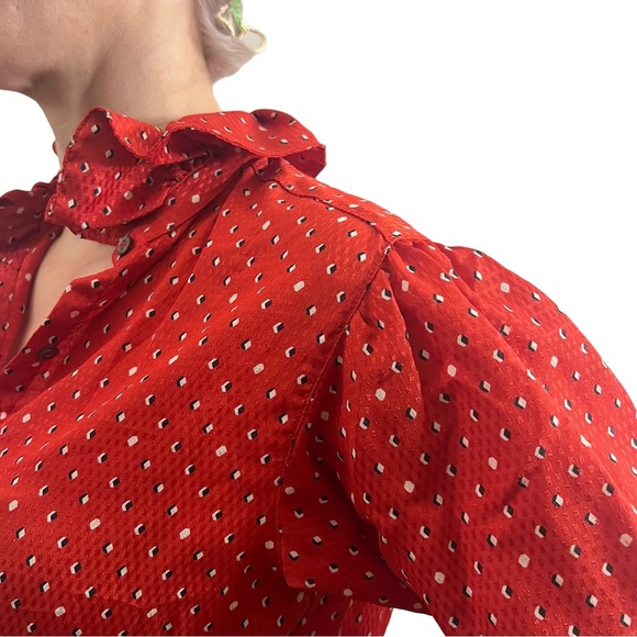 Sold// Gorgeous Vintage Evan Picone Red Blouse, Small/Medium - Picture 3 of 5